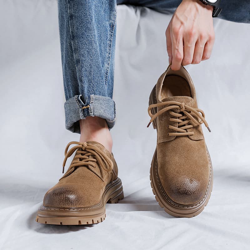 Primavera resistente estilo cara sapatos de couro masculino baixo-Top Martin macacão Retro britânico sola grossa couro g