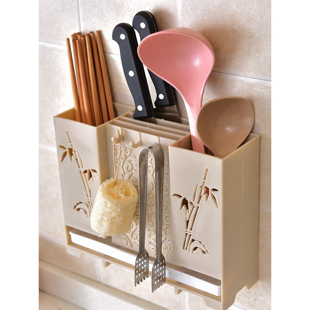 Rack de faca de cozinha suporte de pauzinho integrado fixado na parede gaiola de pauzinho rack de drenagem utensílios de