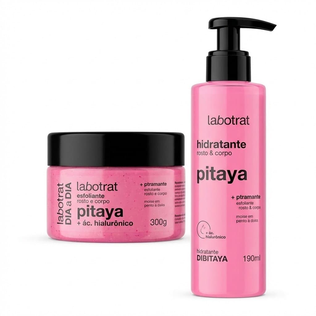 Kit Pitaya Esfoliante 300g e Hidratante 190ml Limpeza Profunda de Poros e Hidratação Intensa Corpo e Rosto