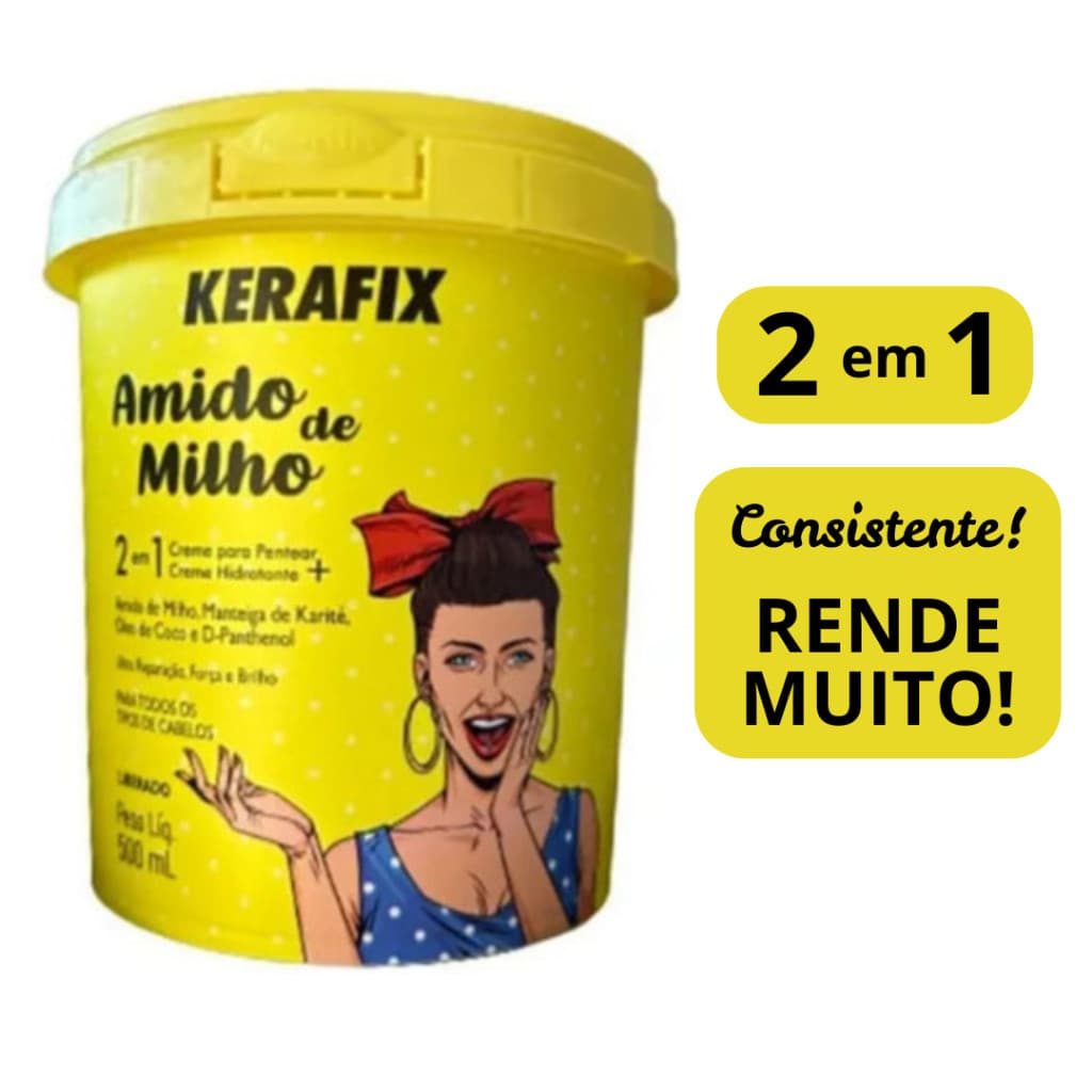 Máscara de Hidratação e Creme de Pentear 2 em 1 KERAFIX Amido de Milho Probelle 500ml Original