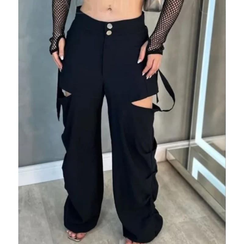 Calça alfaiataria cargo parachute drapeada feminina cintura alta moda gringa tendência lançamento
