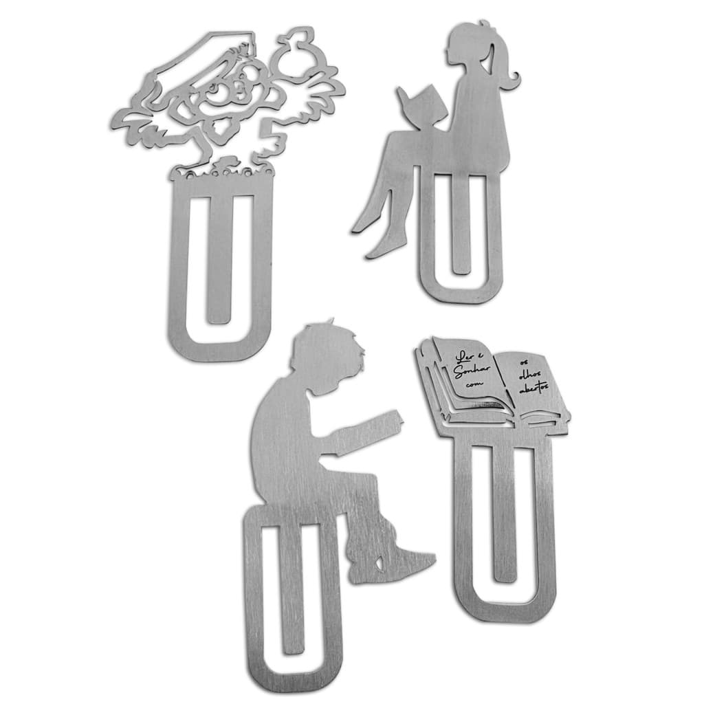Kit 4 Clips Decorativos Marca Pagina Professor Livros Diário Incentivo Papelaria Presente Lembrança