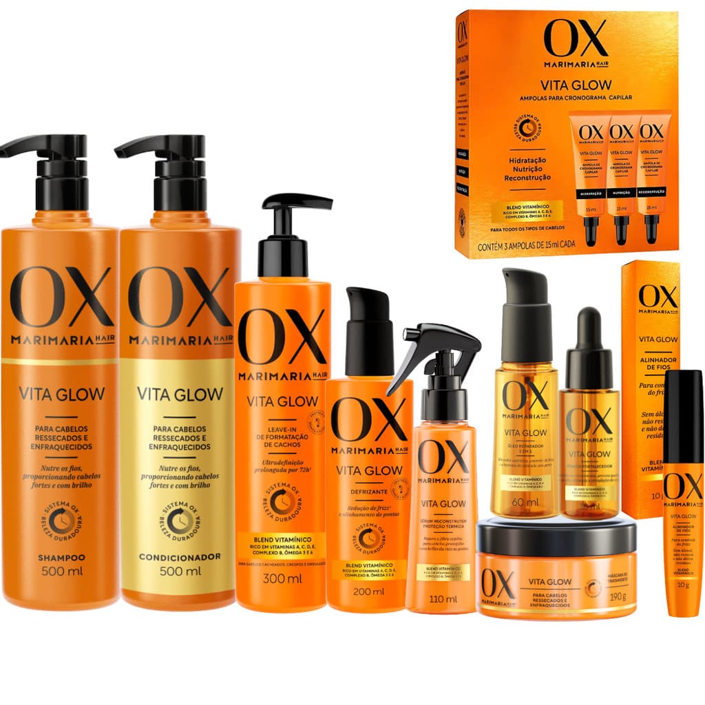 Kit OX Vita Glow MariMaria Completo Óleo reparador 3em 1Hair