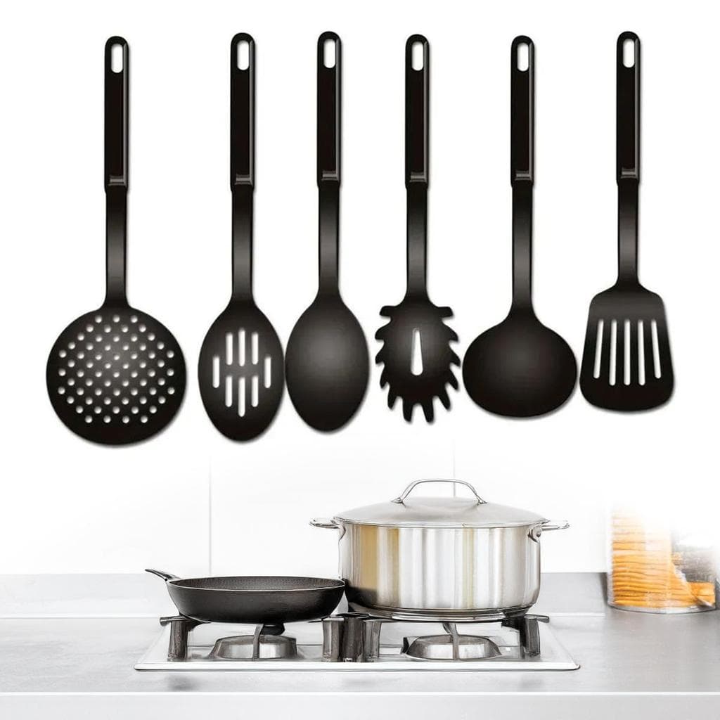 Conjunto de Utensílios de Cozinha 6 Peças - Antiaderente (Preto)