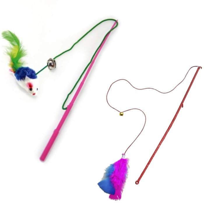 BRINQUEDO 1 VARINHA COM PENA E 1 VARINHA COM RATO PARA GATO