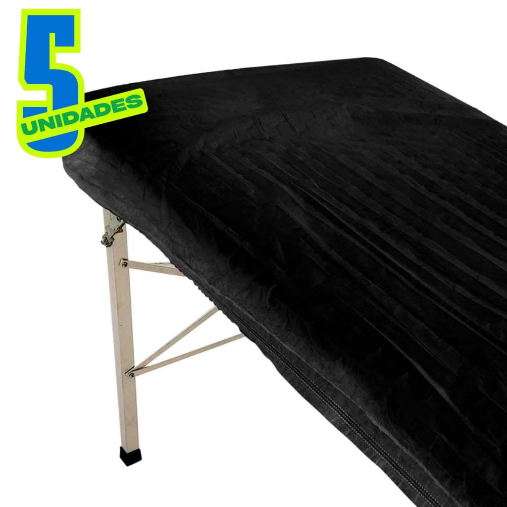 LENÇOL DESCARTÁVEL SANFONADO PRETO P/ MACA C/ ELASTICO 2m x 90cm - 5 UNIDADES