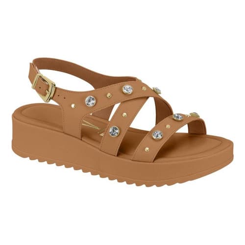 Sandalia Rasteirinha Feminina Confortavel Calce Fácil Leve camel Pedraria  Plataforma Estilosa moda!