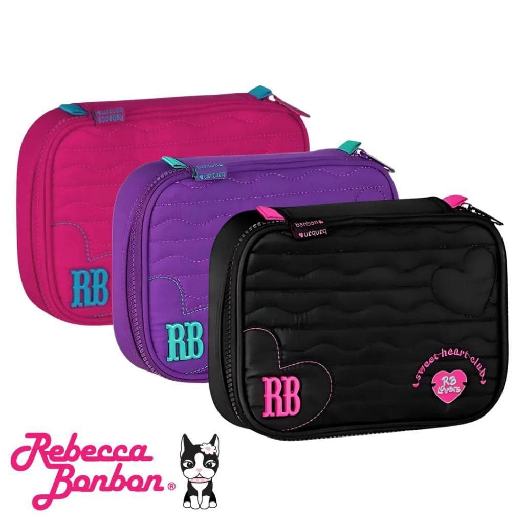 Estojo escolar box rebeca bonbon Preto Roxo Rosa 16X22X6 RB27013 Clio