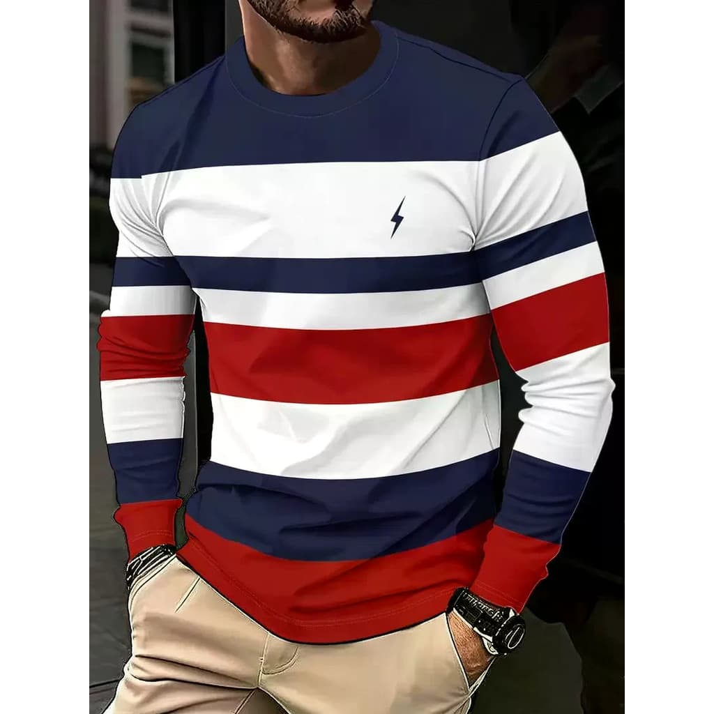 a Nova Camiseta Masculina De Manga Comprida Para Primavera E Outono 2026 Apresenta Uma Estampa casual Moderna Com Listra