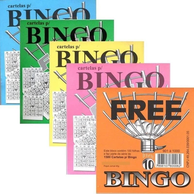 CARTELA PARA BINGO BLOCO C/100 FOLHAS 8cm x 10cm FREE