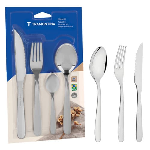 Faqueiro Havai Em AÇo Inox 24 PeÇas Jogo Talher Cozinha Churrasco - Tramontina