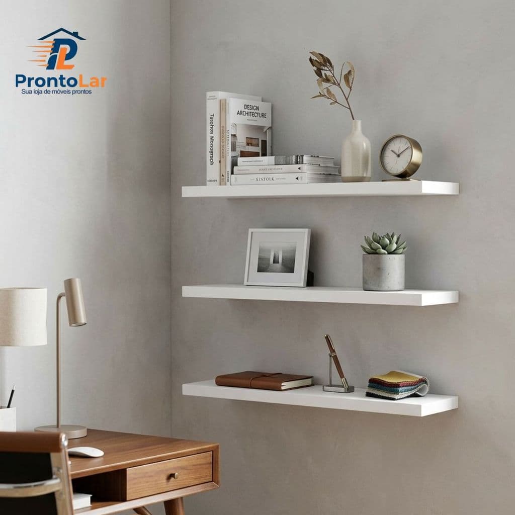Kit 3 Prateleiras Mdf 60x15 Resistente Suporte Invisivel Decoracao Parede Moderna