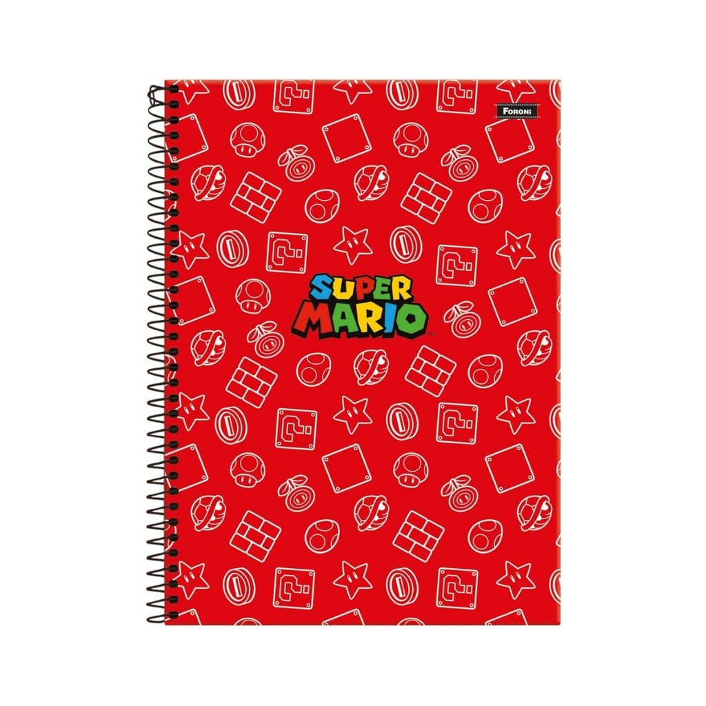 Caderno Super Mario Bros Capa Dura Espiral 1 Matéria Escolar