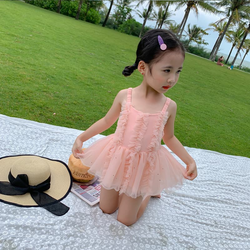Crianças crianças maiô meninas pequena princesa gaze saia maiô de uma peça primavera quente bebê infantil médio pequeno