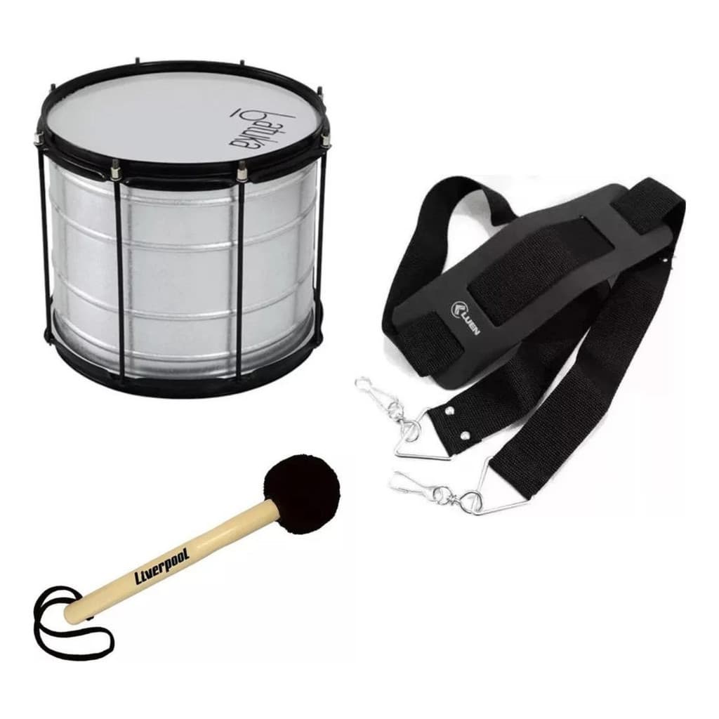 Kit Surdo Batuka Talabarte 2 Ganchos Baqueta Maçaneta Preta