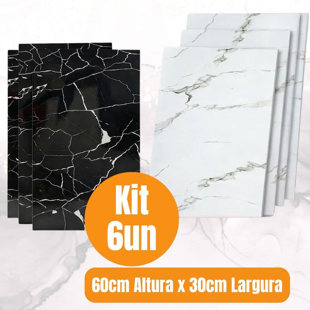Kit 6 Placa Adesiva Mármore 60x30cm Vinil Autoadesivo
