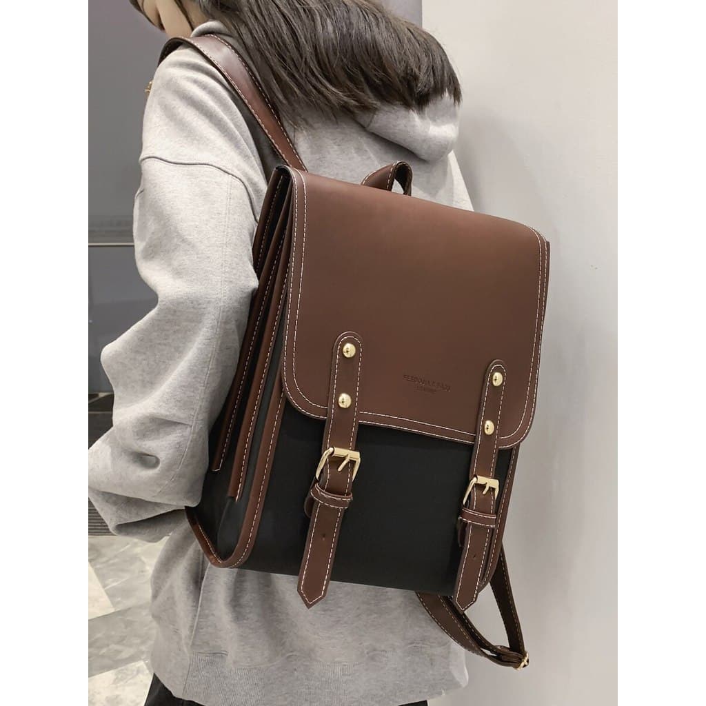 Retro britânico estilo Preppy mochila feminina All-Match nicho japonês couro do plutônio Casual moda mochila estudante u