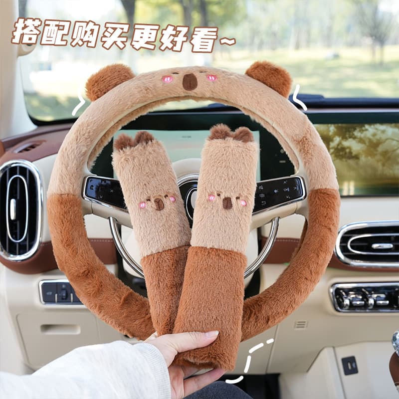 Almofadas de ombro do carro bonito dos desenhos animados de pelúcia cinto de segurança capa inverno confortável Anti-des
