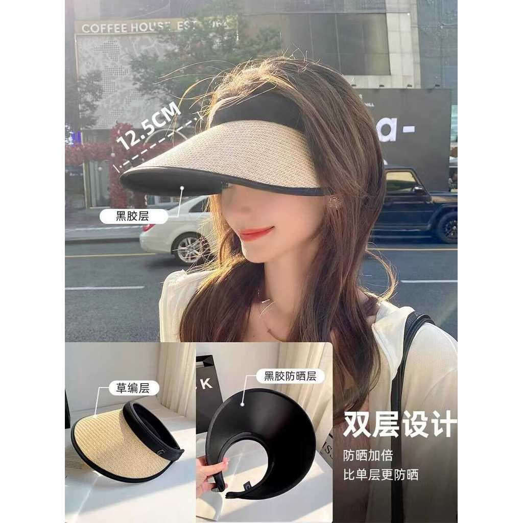 Japão compra exclusiva palha tecido oco chapéu superior meninas verão ciclismo protetor solar vinil chapéu de sol estilo
