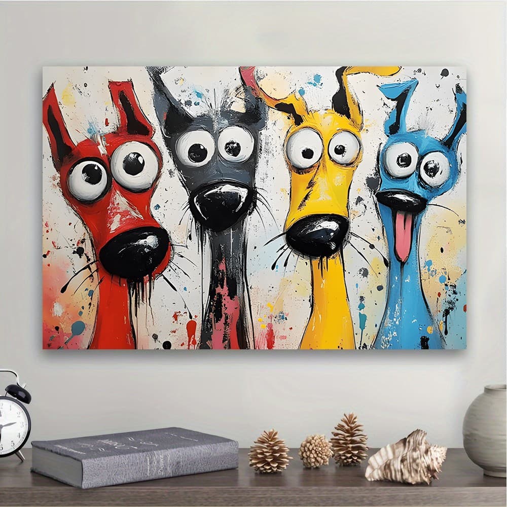 Quadro Decorativo Cachorros Malucos Coloridos Divertidos Crianças Sala Quarto Cozinha