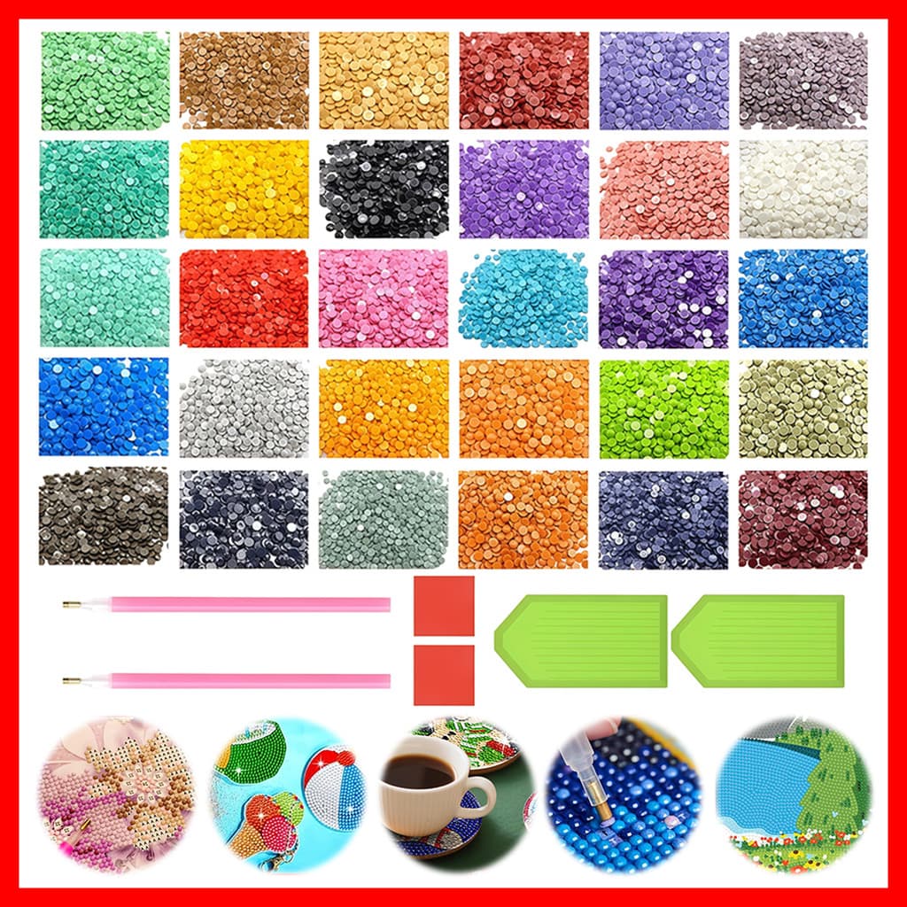 15000 Peças 30 cores 5D brilhantes diamante pintura de contas, acessórios de pintura de strass de costas planas