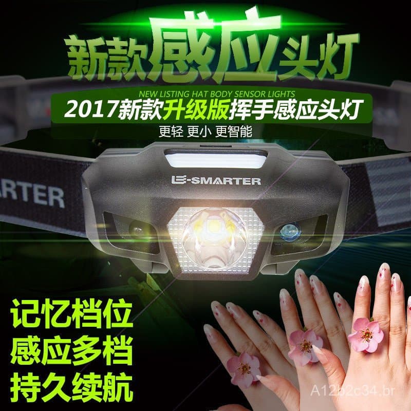 Nova Lanterna de Cabeça LED Recarregável por USB, de Alta Luminosidade, à Prova d'Água, com Sensor, para Corrida, Pesca
