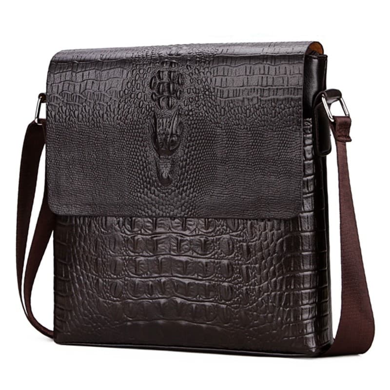 Bolsa de ombro masculina esportiva Casual bolsa mensageiro padrão de crocodilo bolsa de couro Vertical moda retrô maleta