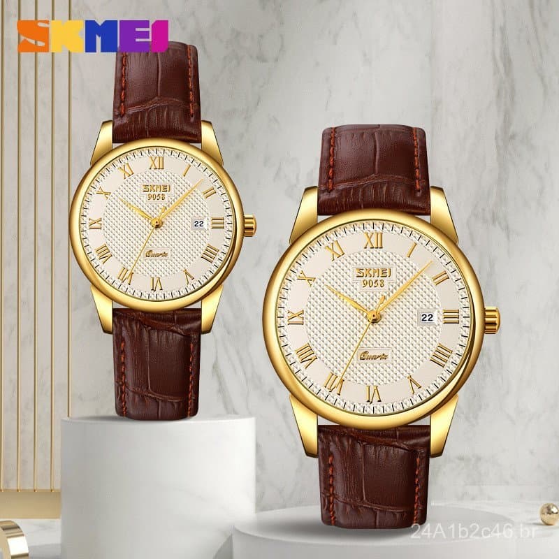 Relógio de Quartzo Timemei para Homens e Mulheres, Estilo Empresarial, com Pulseira de Couro, Item de Moda, à Prova d'Ág