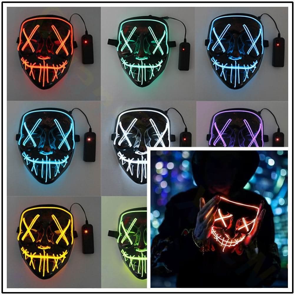 TikTok Mesmo Estilo Halloween Máscara LED Vendetta Adulto Crianças Festa Horror Engraçado EL Máscara Luminosa