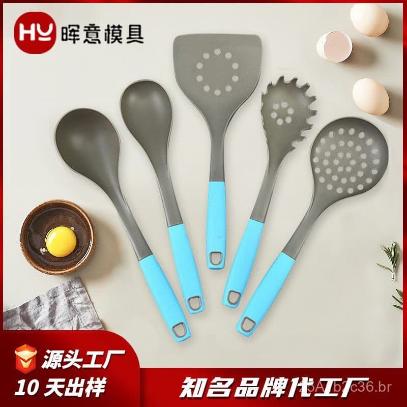 Conjunto de utensílios de cozinha de seis peças em nylon, em estoque, panelas antiaderentes coloridas, utensílios de mes
