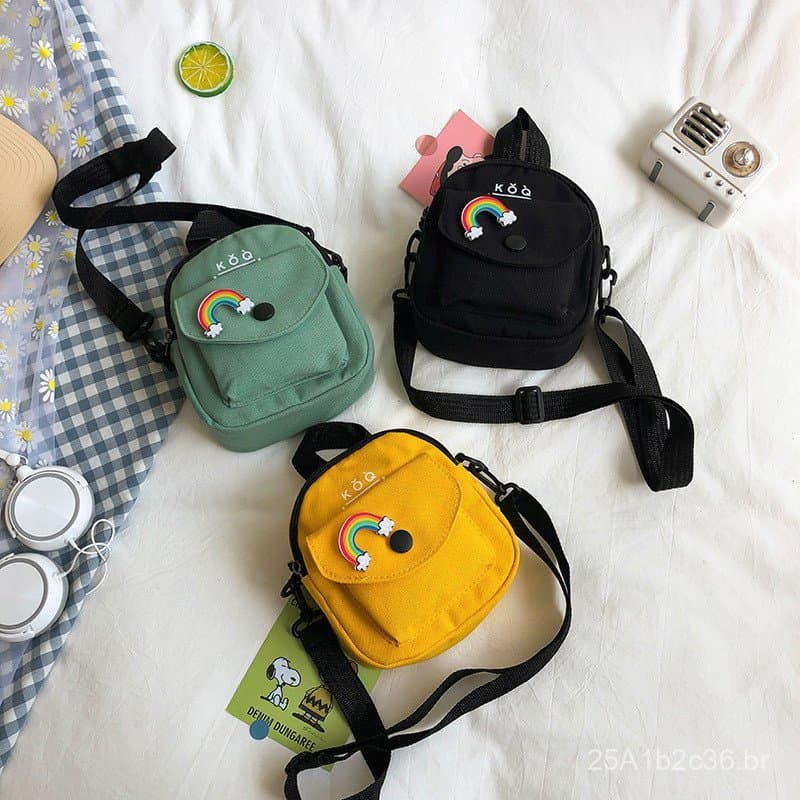 Bolsa transversal de lona para mulheres, bolsa de ombro infantil, bolsa pequena moderna, bolsa quadrada pequena de estil