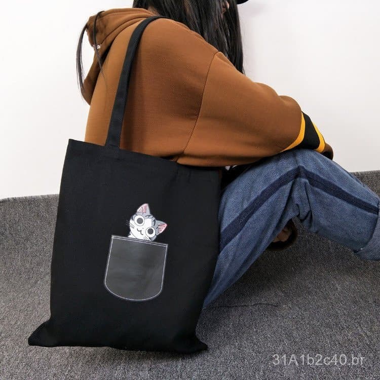 Gato, gatinho, cachorrinho, verão, fresco e artístico, bolsa feminina, bolsa de ombro, mochila escolar, bolsa de lona, b
