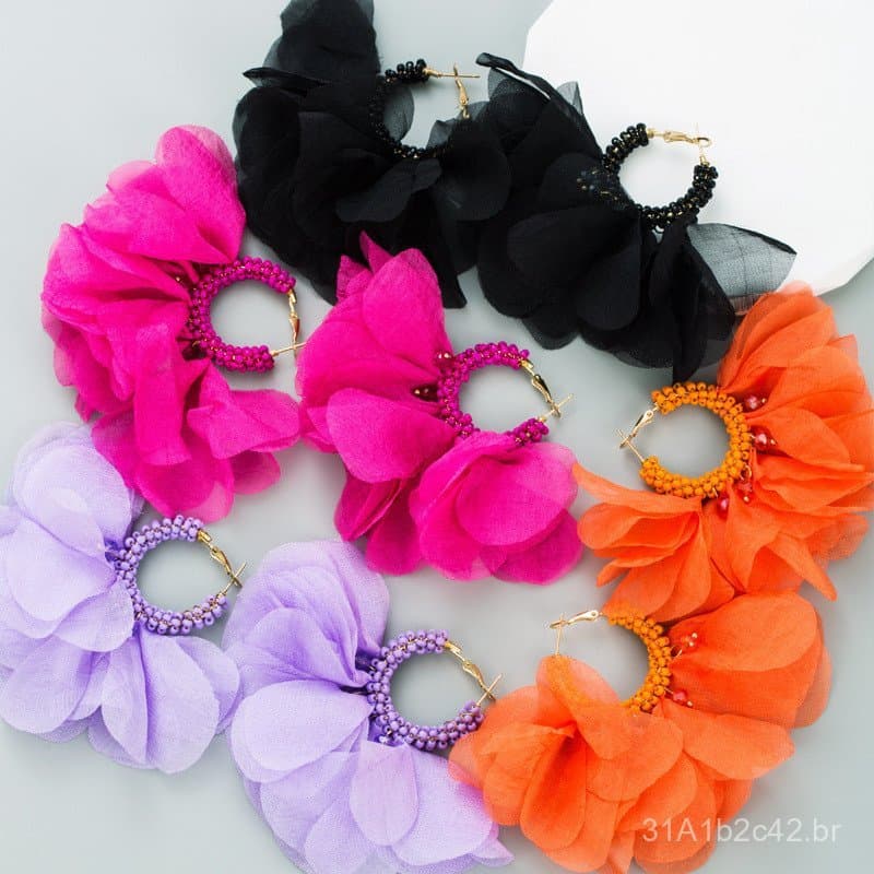 Brincos de flores com miçangas feitos à mão, criativos e personalizados, estilo europeu e americano, brincos de flores d