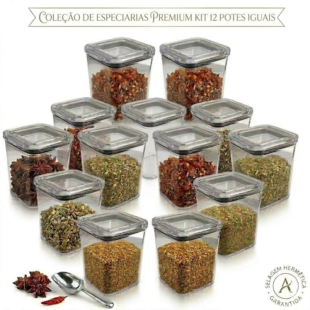 Jogo 12/6 Peças Potes Herméticos Kit Porta Condimentos Temperos  Acrílico Empilhável 200 mL