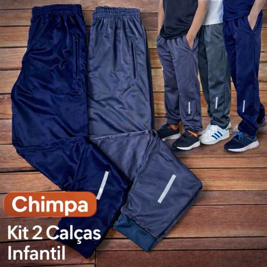 Kit 2 Calças Infantil Juvenil Preta e Azul Escola Inverno Chimpa Flanelado Jogger Tamanho 02 Ao 16