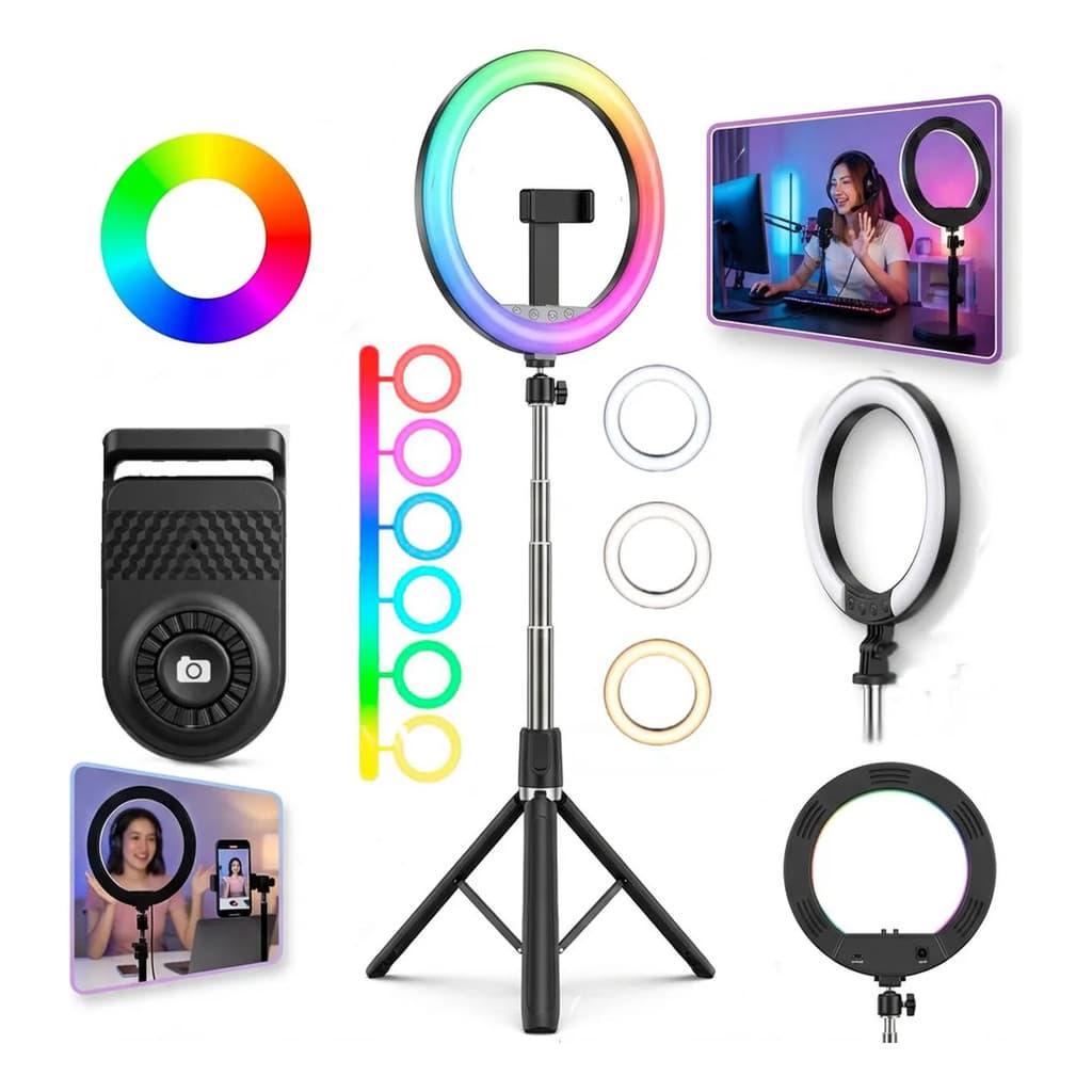 Ring Light Rgb 10 Polegadas Tripé 210cm + Controle Bluetooth