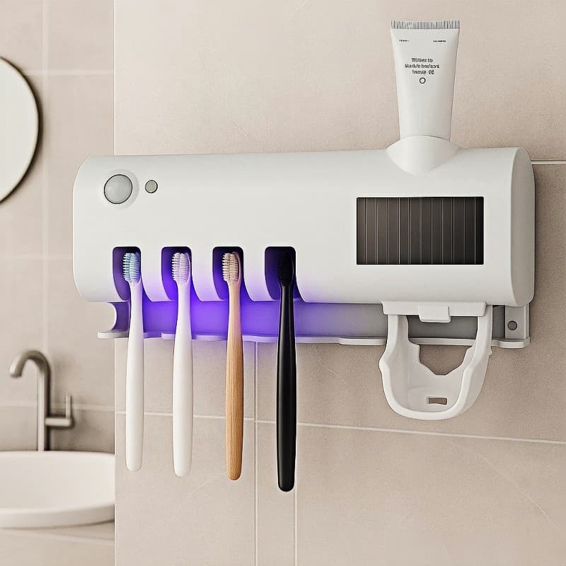 Porta Escova Dentes Com Esterilizador Uv Aplicador Pasta de Dente Suporte Dispenser