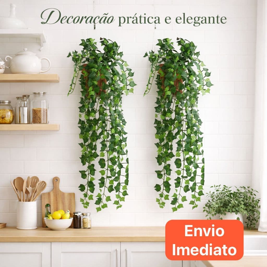 Kit PAR Decorativo 4 Folhagens Penduradas Artificiais com 2 Vaso de FIBRA Para Ambientes