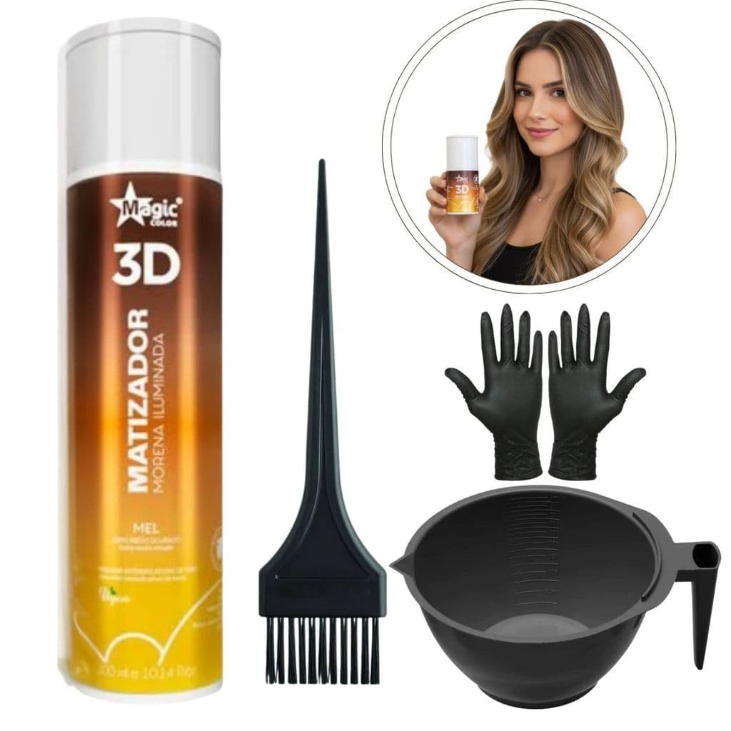 Kit Matizador Morena Iluminada Mel 300ml Magic Color + Cumbuca + pincel + luvas
