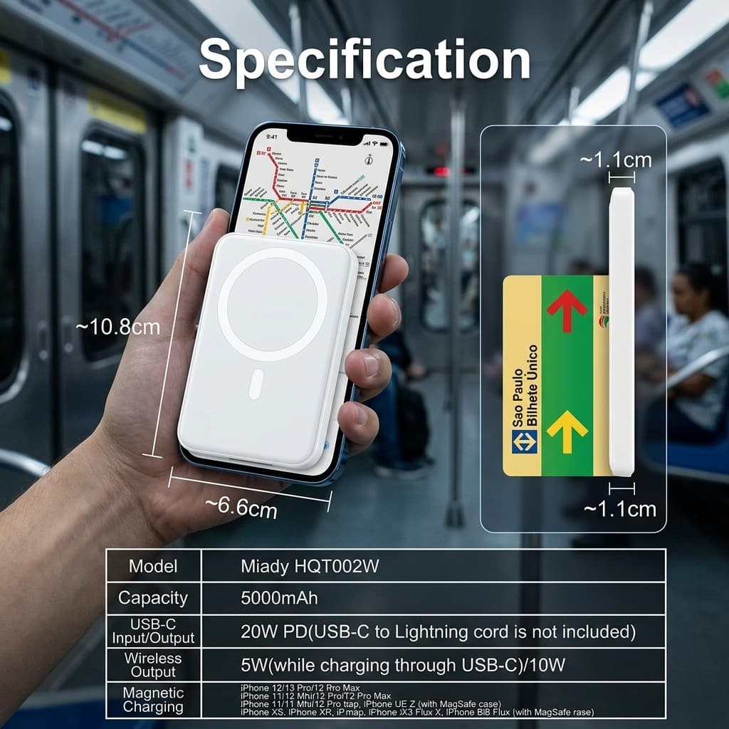 Carregador Por Indução Magnético Para iPhone Magsafe Bateria Adicional 10k E 5k 15W