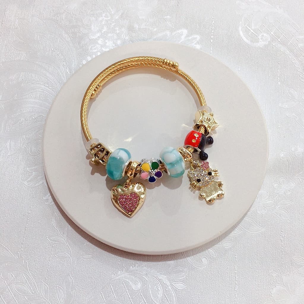 A Mesma Pulseira De Aço Titânio Banhado Ouro Brilhante Rosa Amor Gatinho Para Namorada Presente DIY