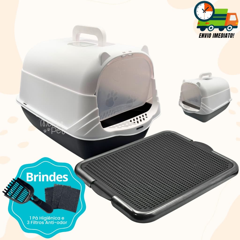 Caixa de Areia para Gatos Fechada Porta Transparente + Tapete Coletor + 03 Filtros Anti Odor + Pá