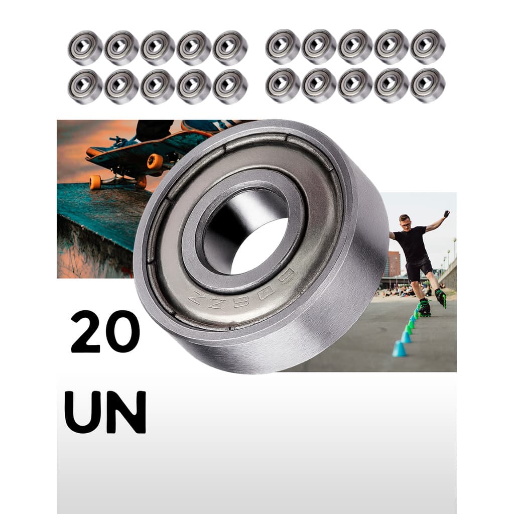 Kit 20 Rolamentos 608 ZZ Patinete Patins LongBoard Skate Blindado Semiprofissional 8X22X7 Carbono Abec Alta Qualidade