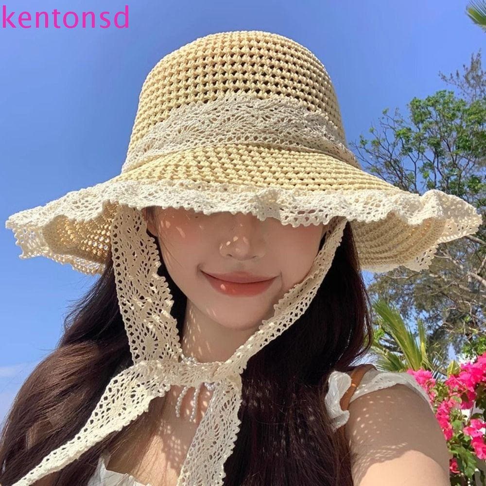 Chapéu de Sol de Aba Larga Kington para Mulheres, Chapéu de Praia de Palha, Estilo Pastoral de Primavera e Verão, Chapéu