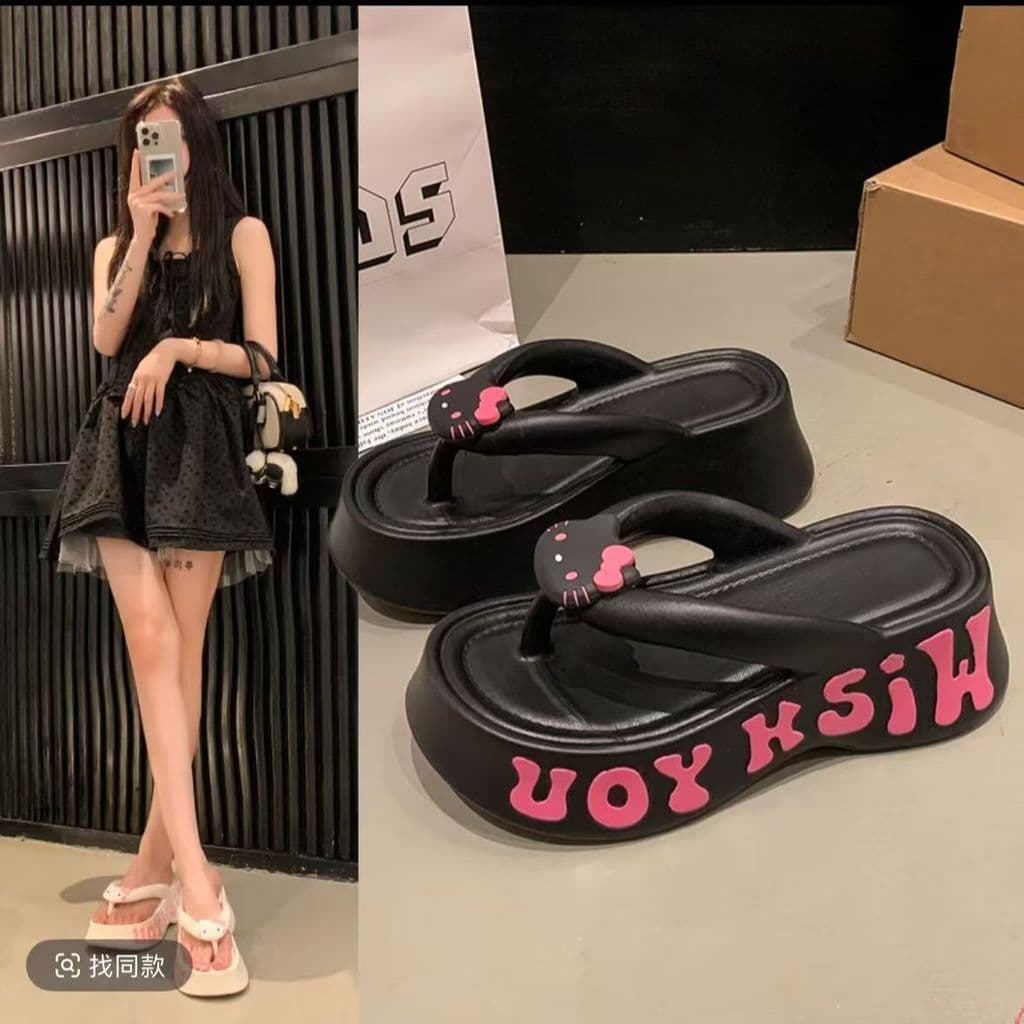 EVA sola grossa bonito macio bonito dos desenhos animados gatinho influenciador flip-flops sandálias femininas verão ao