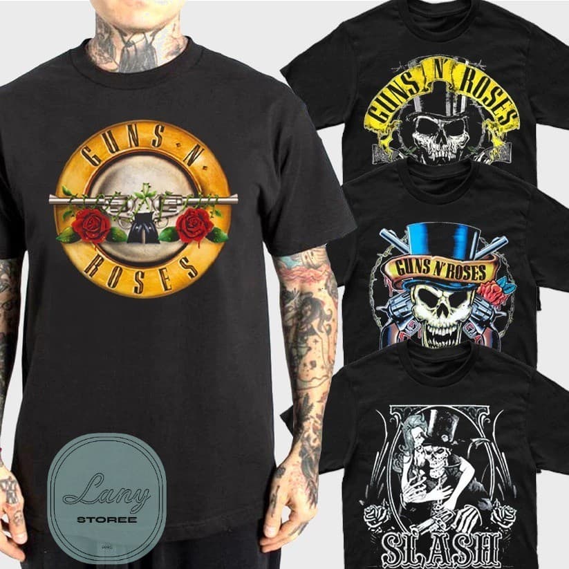 Camiseta Básica Rock Guns N Roses Banda Camisa 100% Algodão Streetwear Temos Plus Size
