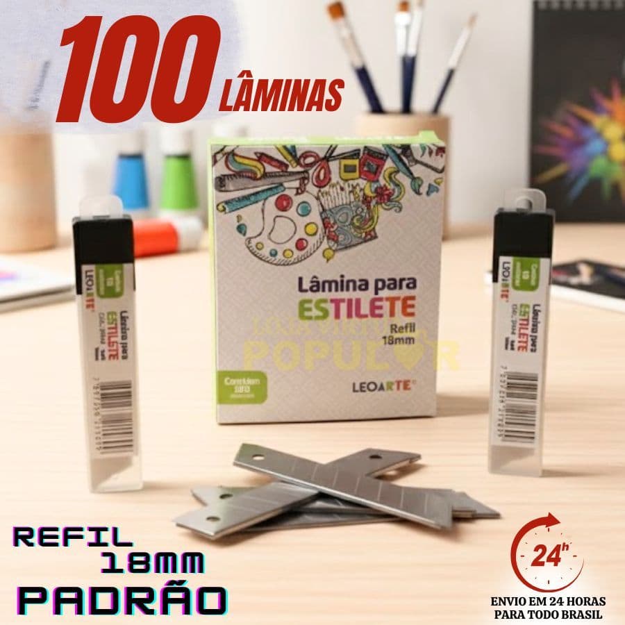 100 Unidades Lâmina Para Estilete Largo 18mm Leonora