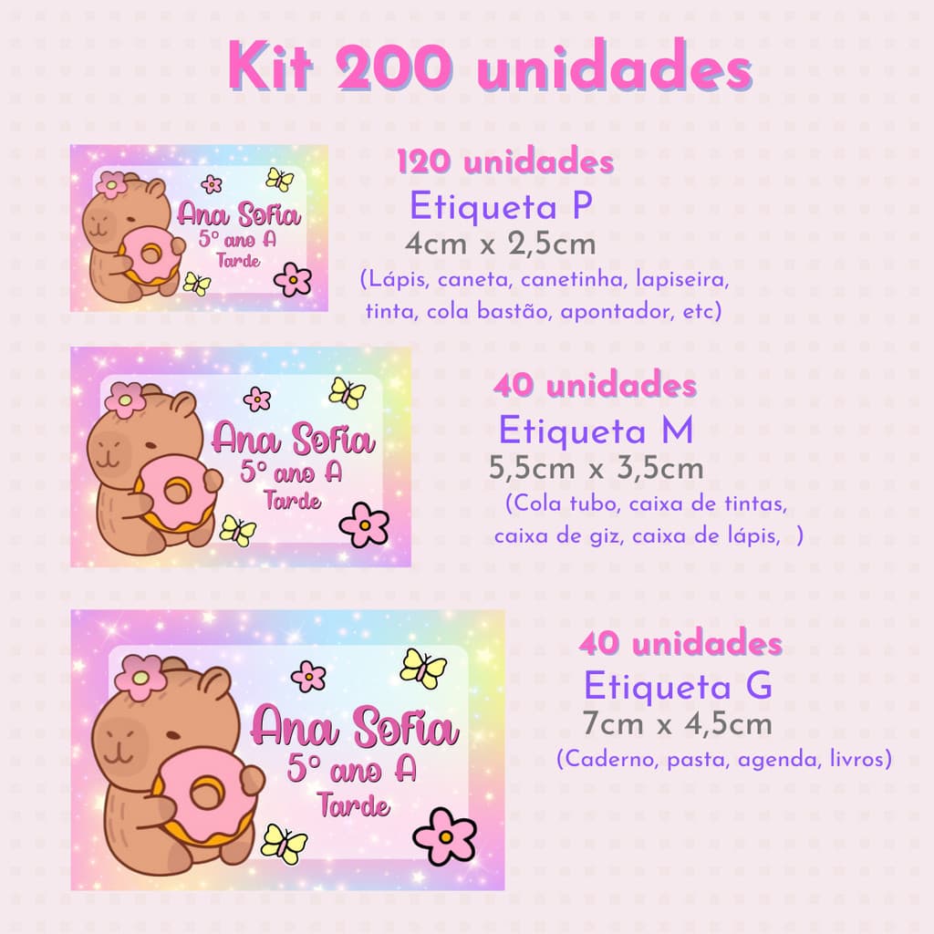 Etiquetas Escolares Capivara | Volta às Aulas | Material Escolar | Etiqueta para Lápis Caneta Caderno