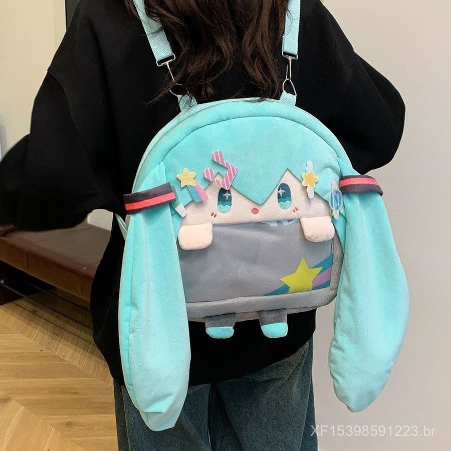 Novo Estilo Hatsune Miku Exclusivo Mochila de Ouro Periférica Bidimensional Grande Capacidade Mochila de Desenho Animado
