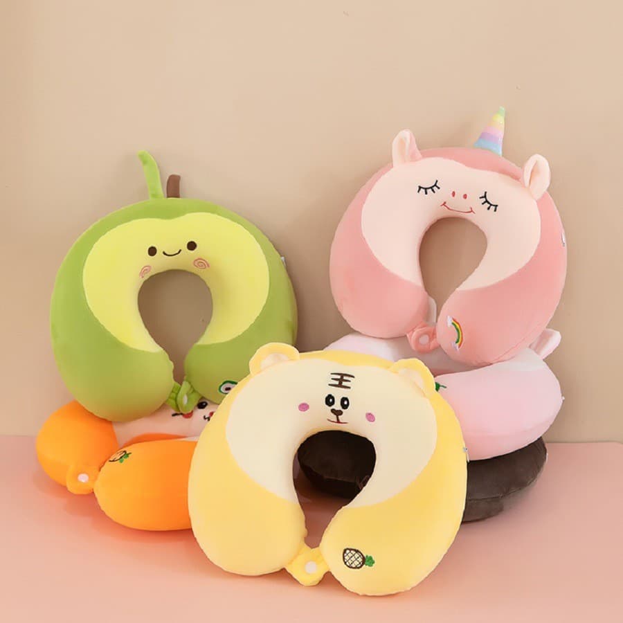 Novo travesseiro de pescoço dos desenhos animados recuperação lenta espuma de memória em forma de u travesseiro de pesco